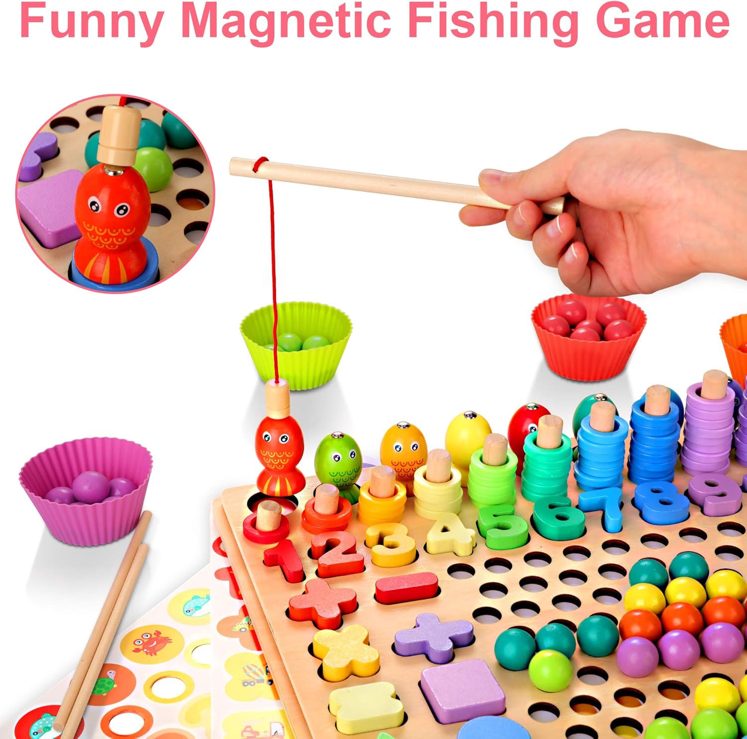 Old Years 5 4 3 Age For Game Sorter Shape Counting Bead Toddlers For Game Fishing Magnetic Toy Montessori Puzzle Number Wooden Kids Jigsaw Learning Block Stacking Math Education Preschool