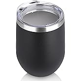 DOMICARE Stainless Steel Wine Tumbler Bulk with Lid, Personalized Insulated Tumblers Set, 12oz Travel Coffee Cups Pack of 1, Black