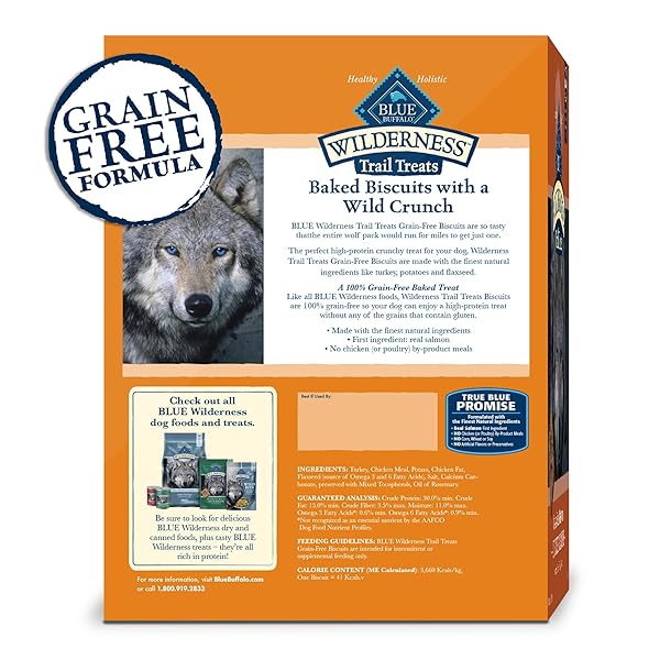 BLUE BUFFALO WILDERNESS TRAIL TREATS HIGH PROTEIN GRAIN FREE DOG BISCUITS CRUNCHY DOG TREATS, TURKEY RECIPE, 24-OZ BAG