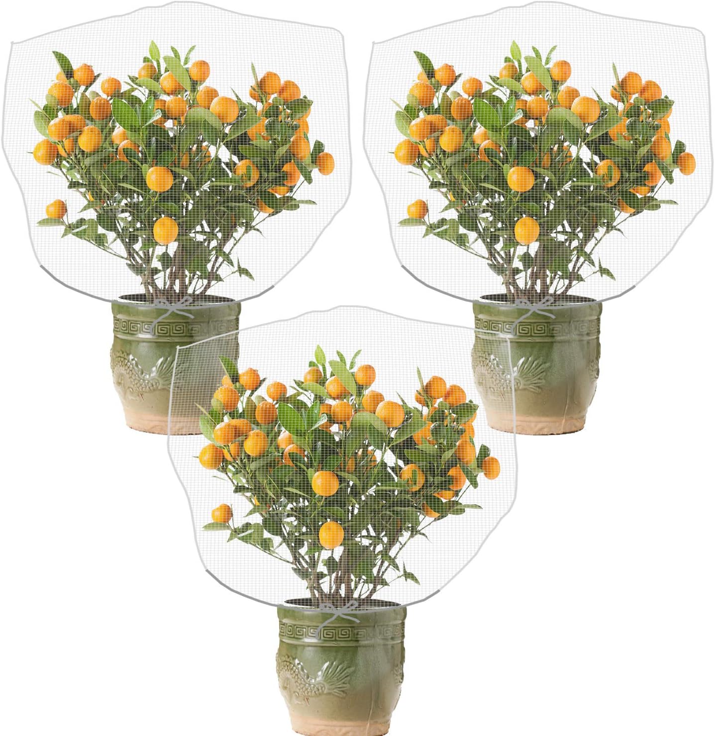 Alpurple 3 Packs Insect Bird Barrier Netting Mesh with Drawstring -31 x 31 Inch Garden Bug Netting Plant Cover for Protect Plant Fruits Flower from Insect Bird Eating