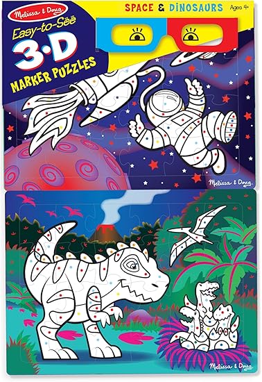 Melissa & Doug Easy to See 3D Marker Coloring Space Dinosaurs Puzzle, Multi Color (24 Pieces)
