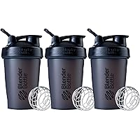 BlenderBottle Classic Shaker Bottle Perfect for Protein Shakes and Pre Workout, 20-Ounce (3 Pack), All Black