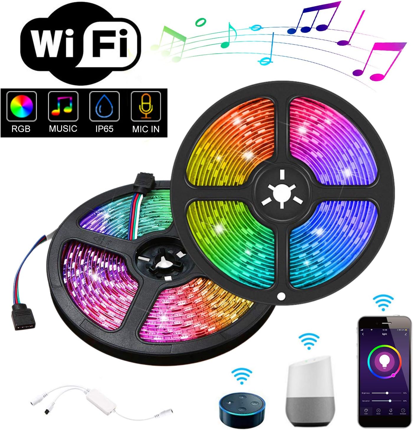 WiFi LED Strip Light 10m(2x5M),Smart Light Strip APP Controlled RGB 5050 Waterproof IP65 Compatible with Alexa Echo, Google Assistant, Decoration for Kitchen Wedding Party(Not Support 5G WiFi)