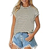 Glamaker Women Cap Sleeve Basic Tops Crewneck Striped Tee Shirts Summer Short Sleeve T-Shirt Casual Fashion Clothes 2026