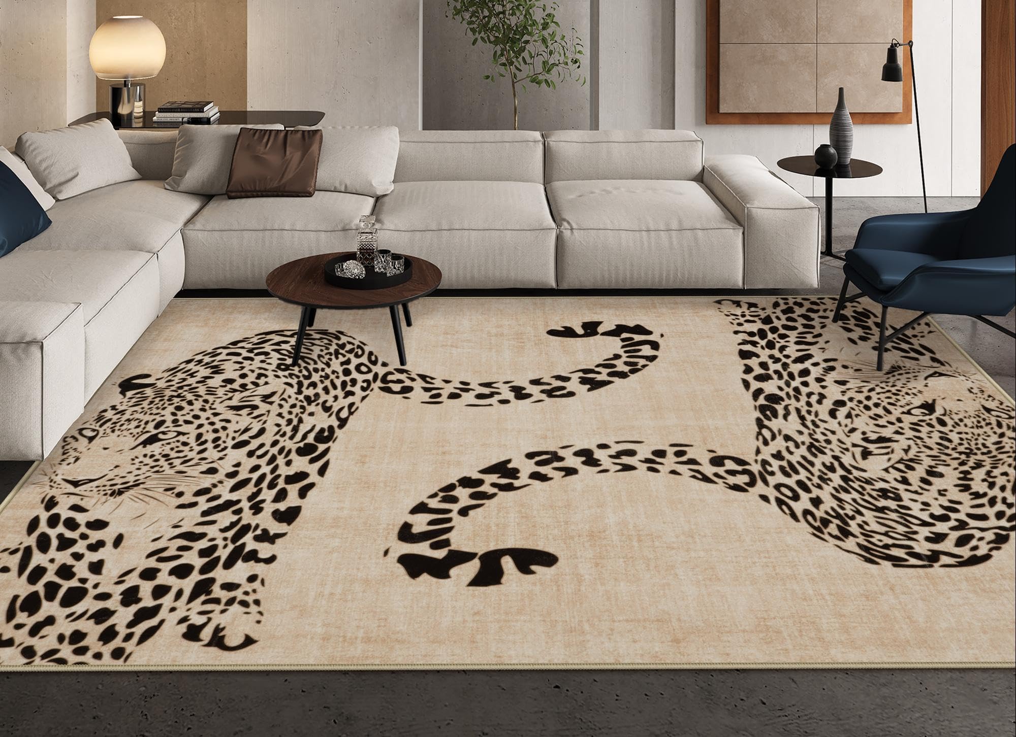 Photo 1 of OJIA Leopard Print Rugs for Living Room Beige 8x10 Rug Washable Area Rugs for Bedroom, Modern Non-Slip Ultra-Thin Soft Large Carpet Non-Shedding Nursery Rug for Kids Playroom Dining Room Home Decor