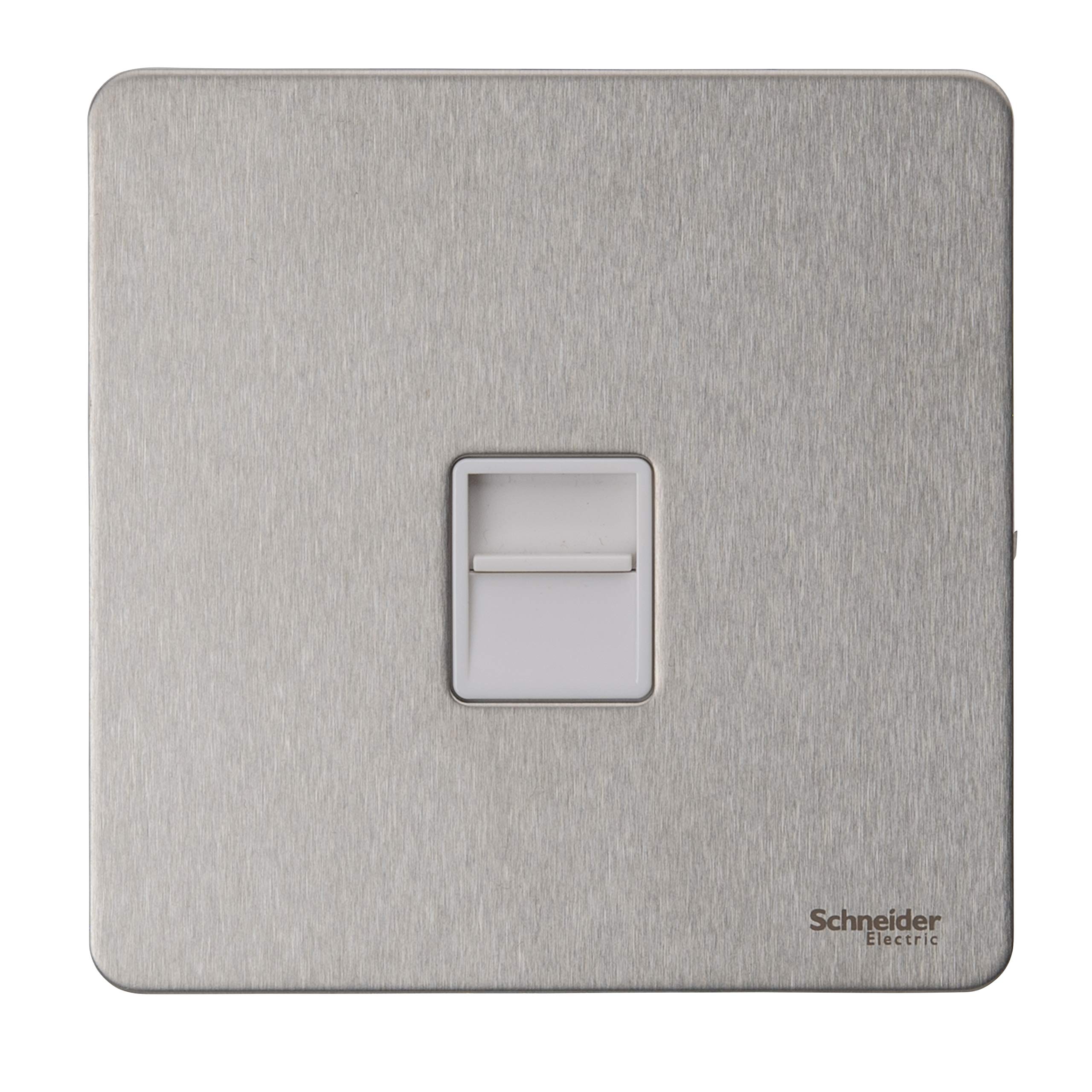 Schneider Electric Ultimate Screwless Flat Plate - Single Telephone Socket, Secondary, GU7462WSS, Stainless Steel with White Insert