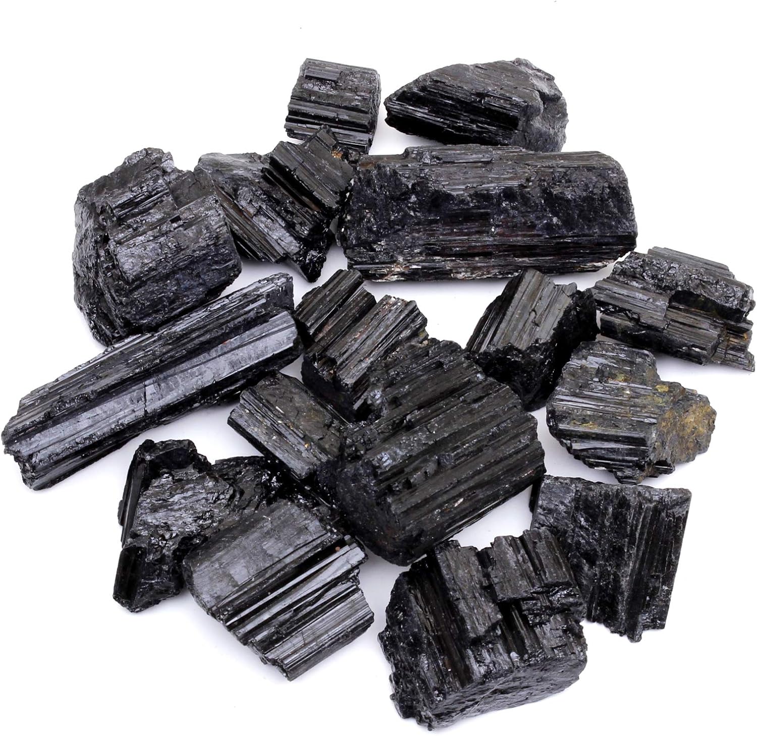 Dancing Bear Black Tourmaline Crystals Bulk (1/2 LB), Includes: (1) Selenite Stick & Information Cards, Rough Raw Natural Stones for Good Vibes, Reiki Energy, EMF & Radiation Protection, Made in USA: Home & Kitchen