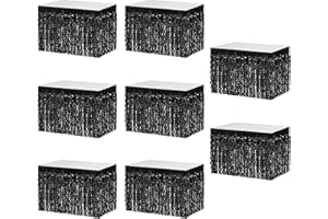 MZJU 8P Wavy Metallic Tinsel Foil Fringe Table Skirts for Rectangle Tables Backdrop Garland Curtains for Parade Floats Wedding Birthday Parties Decoration Halloween Christmas (Black)
