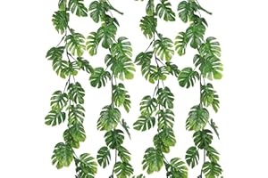 RECUTMS 4Pcs Artificial Monstera Leaf Vines 5.6FT Faux Tropical Palm Greenery Garland Fake Ivy Plant for Hawaiian Rainforest 