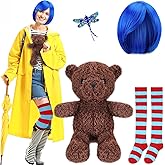 Knitgrip 4 Pcs Halloween Costume Accessory Includes Blue Wigs Dragonfly Hairpin Red Blue Stocking Bear Doll for Women Adults Halloween Cosplay Party
