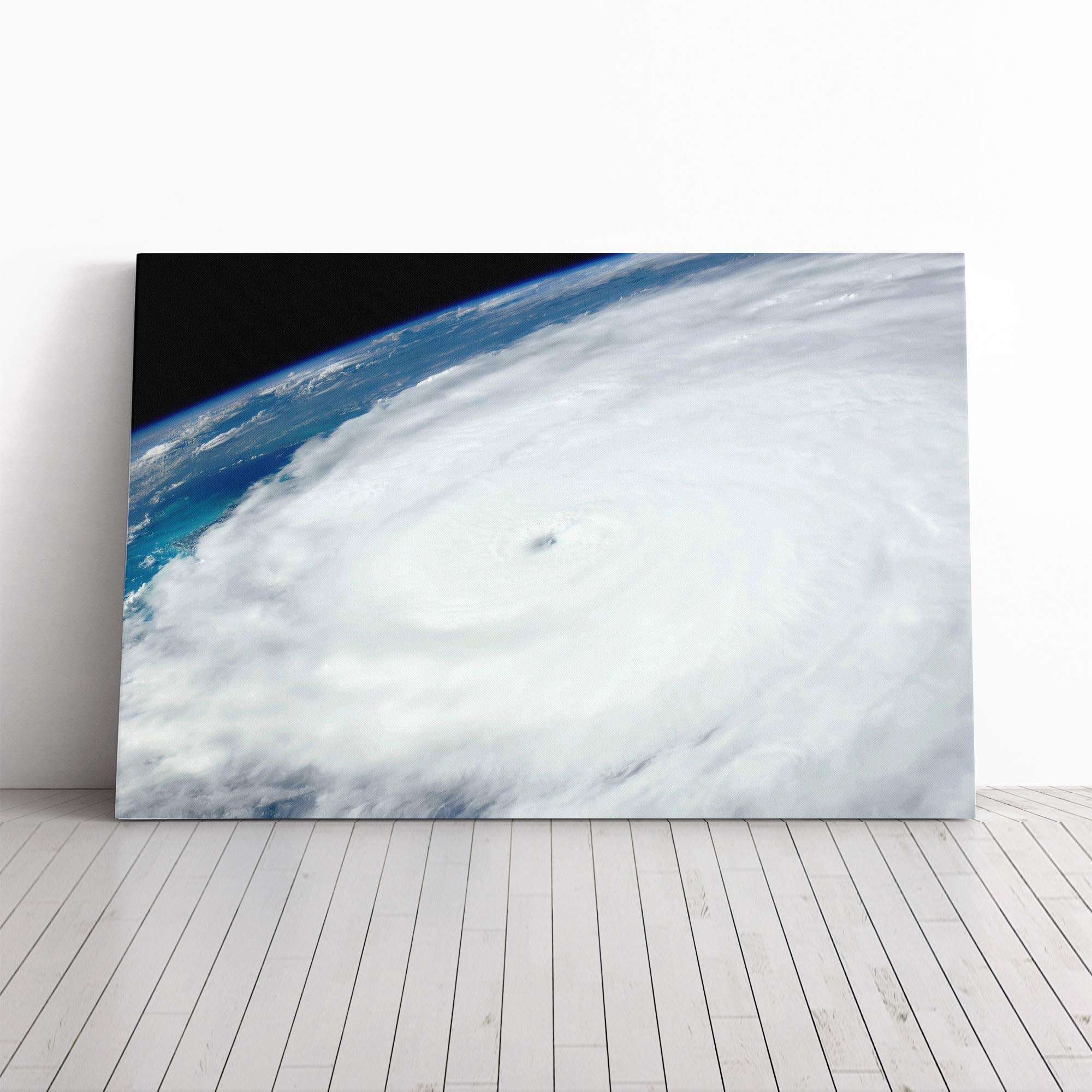 Hurricane from Space Earth Canvas Print | Gallery Wrapped 30mm Frame Wall Art | 20x14 inches | Ready to Hang | Modern Space Picture | Living Room Bedroom Lounge Office