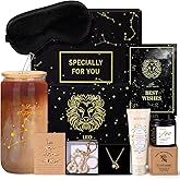 14PCS Leo Birthday Gifts for Women, Leo Astrology Gifts for Women Set, 12 Zodiac Gifts for Friends Female Friendship, Lion Astrological 16 oz Glass Cups Candles Necklace with Gift Set Box