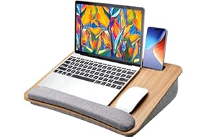 LORYERGO Lap Desk, Lap Desk for Laptop, Fits up to 15.6", Lap Stand for Bed & Couch, Laptop Lap Desk with Cushion, w/Wrist Pad & Media Slot, for Adult & Kid -LELD12