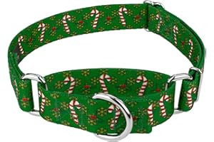 COUNTRY BROOK DESIGN Country Brook Petz - Candy Cane Christmas Martingale Dog Collar- Christmas Collection Featuring Festive Designs (1 Inch, Large)