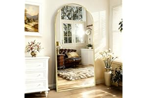 PUZONJIG 71x32" Large Arched Full Length Mirror, Gold Floor Standing Mirrors for Bedroom, Full Body Dressing Mirror with Stand, Tempered Glass Safety Wall Mirror for Living Room, Bathroom, Entryway Decor
