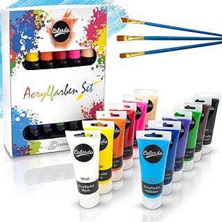 Colardo ® Acryl Farben Set [12x 75ml] Acrylfarben - Inklusive 3 Pinsel – Wasserfeste Acrylfarbe für Leinwand, Holz, Papier und Stein - Acrylfarben Set für Kinder & Erwachsene