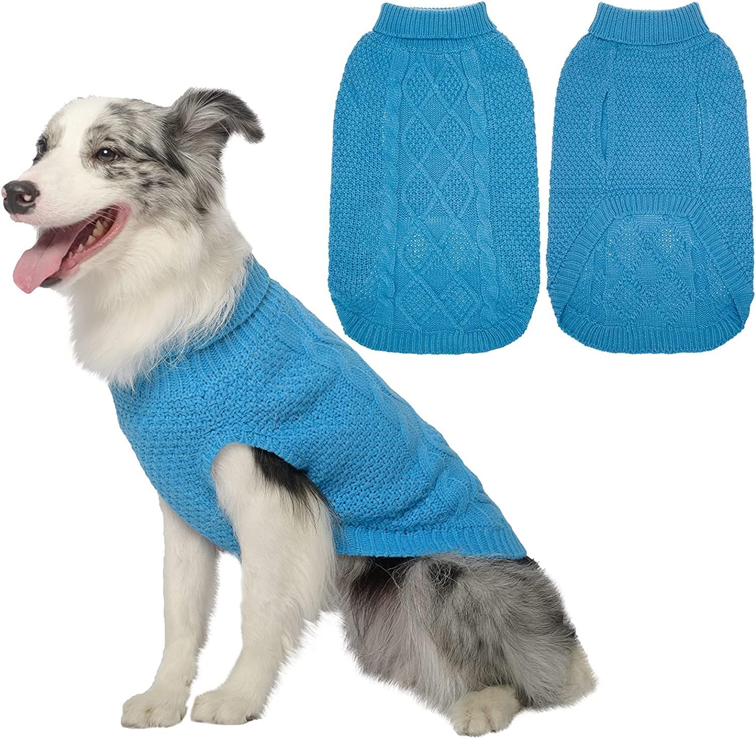 Mihachi Turtleneck Dog Jumper - Dog Sweater Winter Coat Apparel Classic Cable Knit Clothes with Leash Hole for Cold Weather