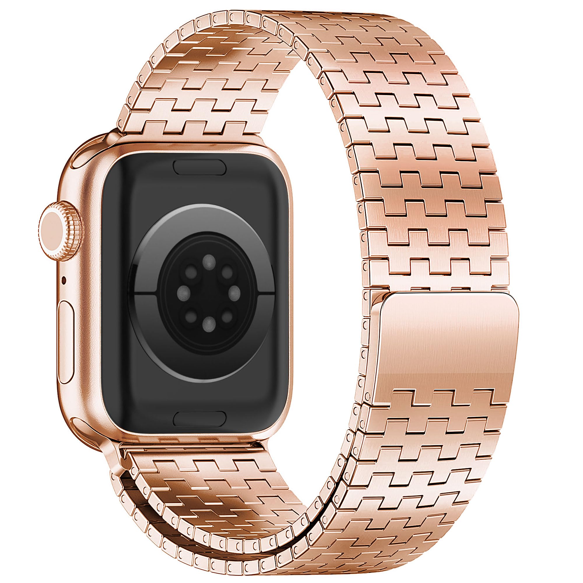 Vamyzji Compatible with Apple Watch Strap 42mm(Series 11 10) 41mm 40mm 38mm, for Series 11 10 9 8 7 SE 6 5 4 3 2 1, Stainless Steel Metal Magnetic Rose Gold iWatch Strap Men Women
