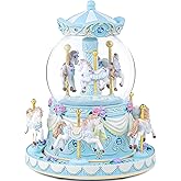 Music Box Carousel Snow Globe, Anniversary Christmas Birthday Gifts for Girls Mom Friend Daughter, Unicorn Music Boxes Carousel Horse with Lights Play You are My Sunshine