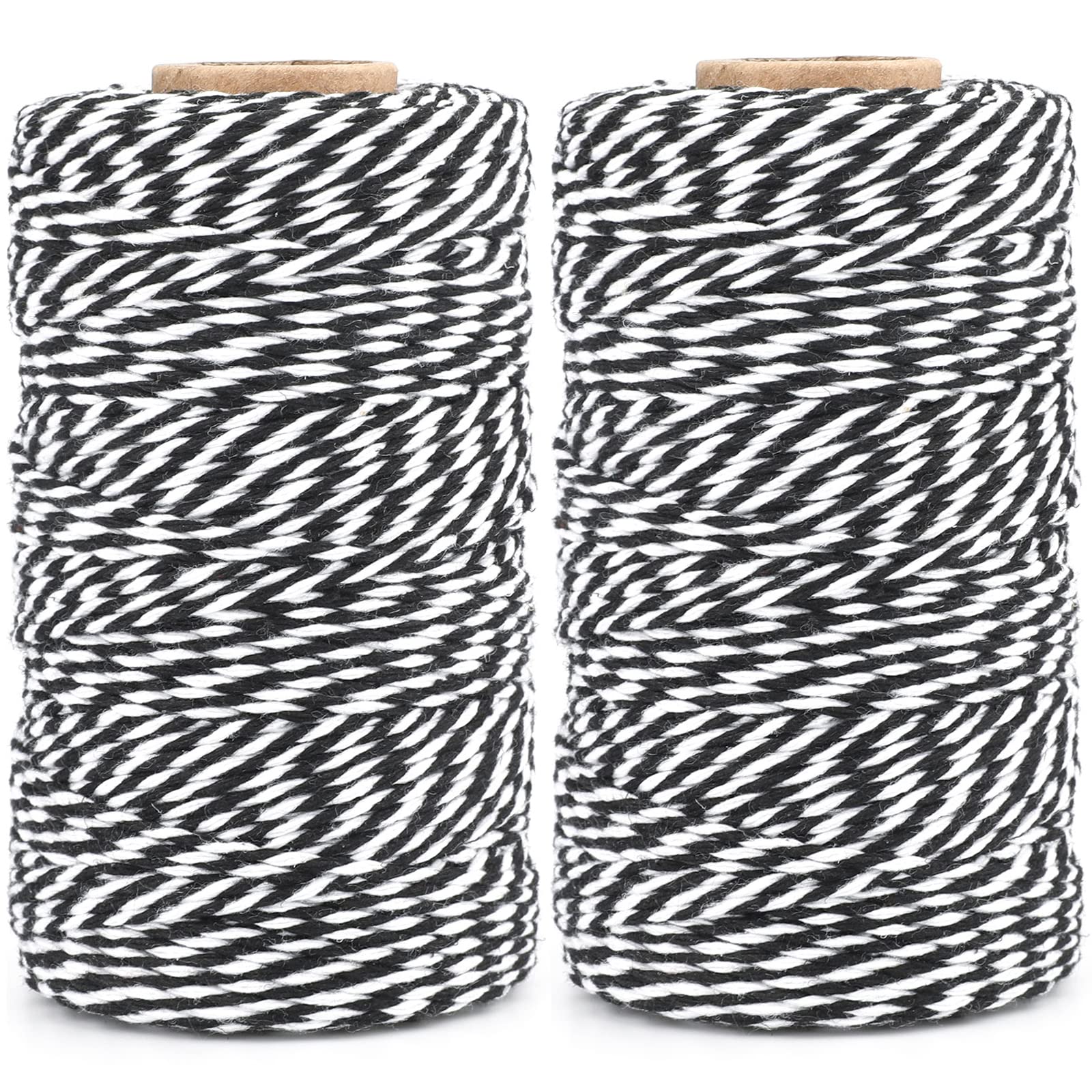 G2PLUS Black and White Bakers Twine: 2mm Cotton String for Gift Wrapping, DIY Crafts, Party Tags, Holiday Packaging and Decorations, 2x100M