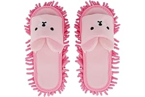 Liitrton 1 Pair Washable Mop Slippers Shoes Microfiber Chenille Reusable Dust Dirt Hair Cleaner for Office House Polishing Cleaning (Pink)