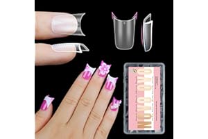 NOVO OVO Halloween Extra Thick Short Duck Feet Nail Tips with Moon Curve Full Cover Press on Acrylic, Clear Pre-Etched Matte Flare Wide French Soft Gel Fake False Nail Extension x 15 Sizes 240 pcs