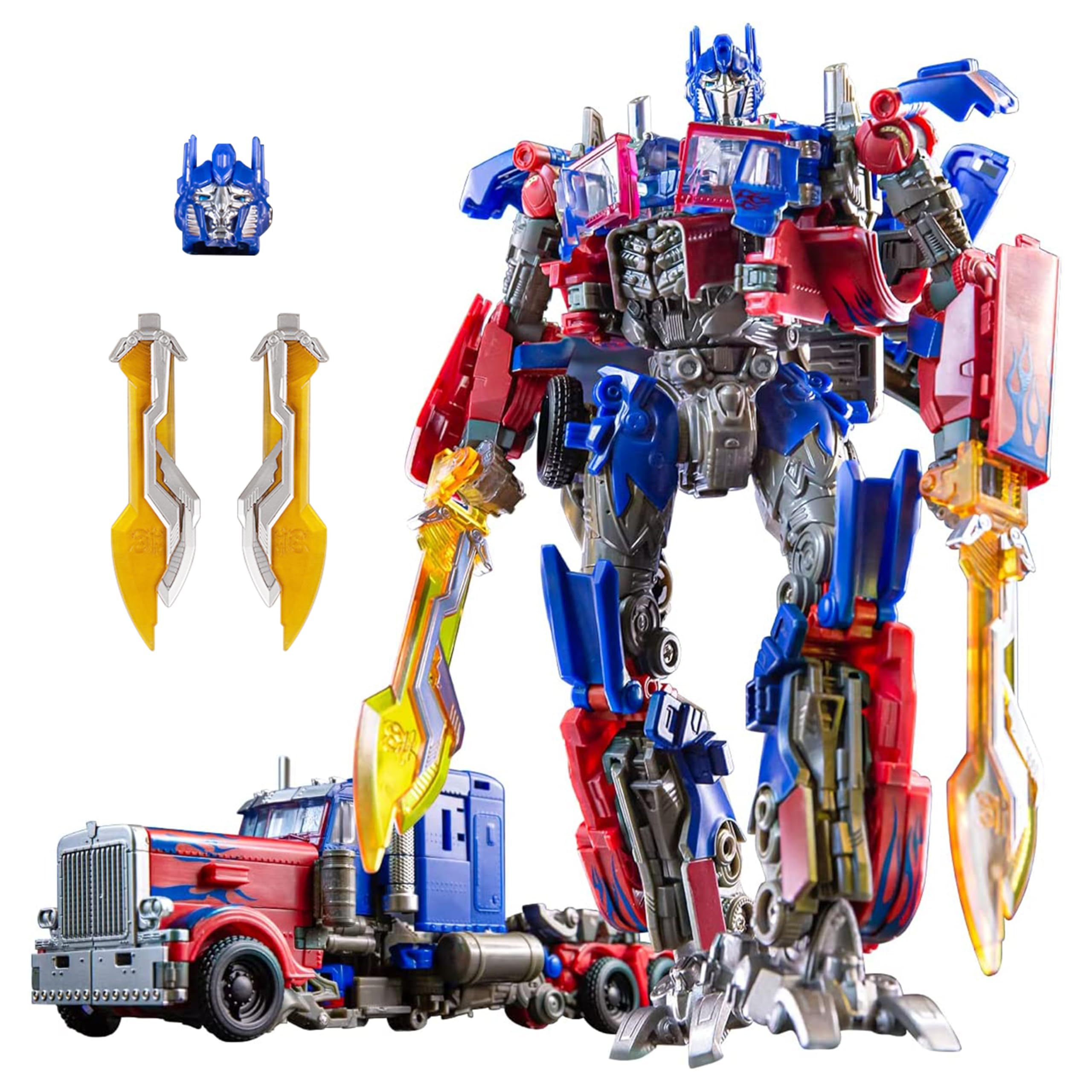 Photo 1 of QCCX Transforming Toys Figures, Deformation Car Robot Toy with Extra Interchangeable Head & Weapons - Action Figure for Kids 7 +, Birthday Toy