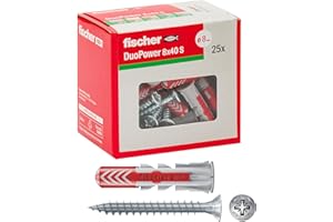 Fischer 544017 25 Duopower Dowels with Screw, 8 x 40 mm, for Full Wall, Perforated Brick, Plasterboard, Grey, Set of 25 Pieces