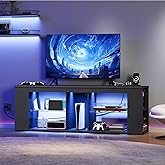 CHOEZON 55" TV Stand for up to 65" TVs with RGB LED Lights, Built-in Power Outlet, Adjustable Glass Shelves & Open Storage, Modern Media Console for Living Room & Game Room, Black MDS05UDBB