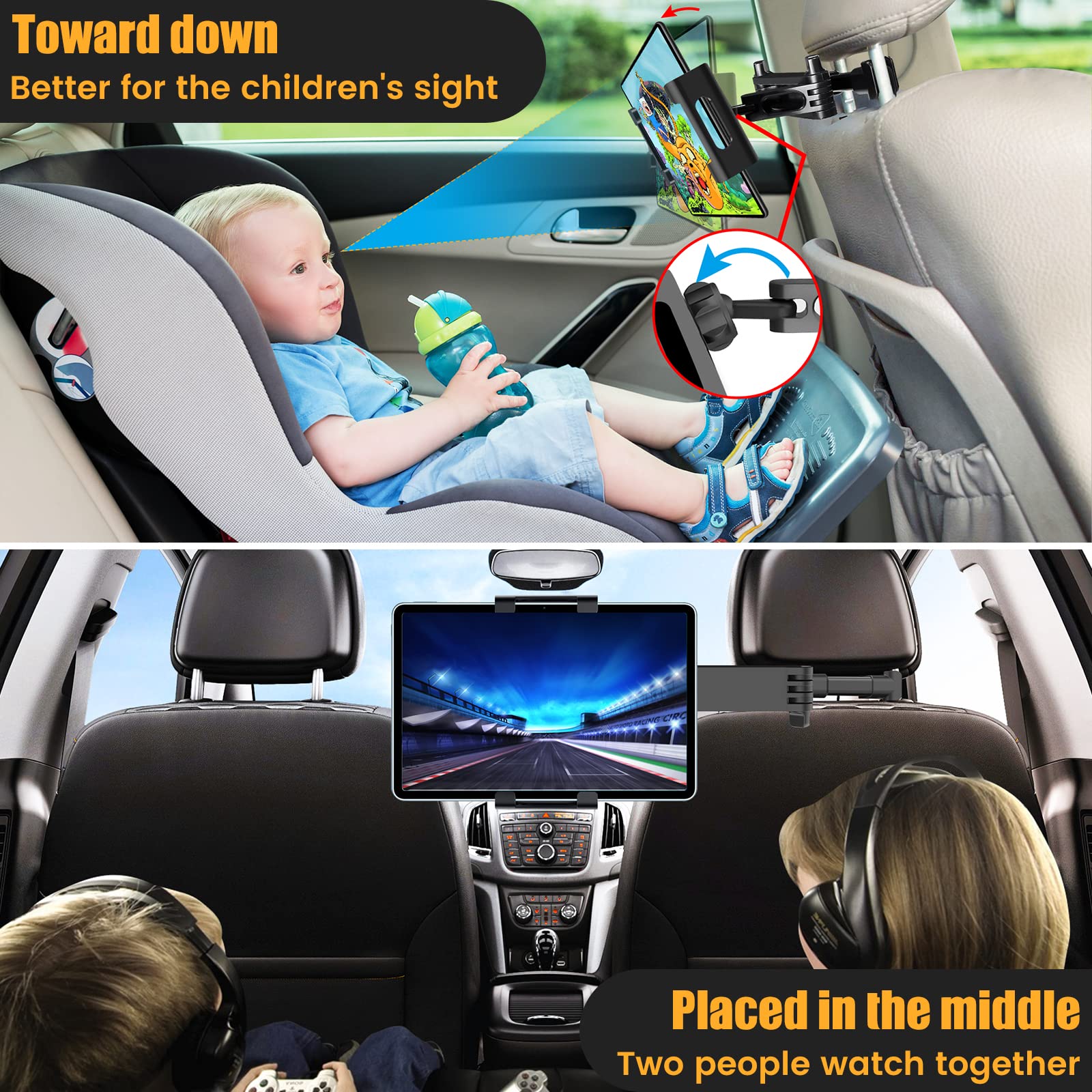 najiaxiaowu Tablet Holder for Car,ipad Headrest Mount for 5.5-18.4 Inch ipad/Phones Car Tablet Holder with 360°Rotating Adjustable Trip Essentials,Black