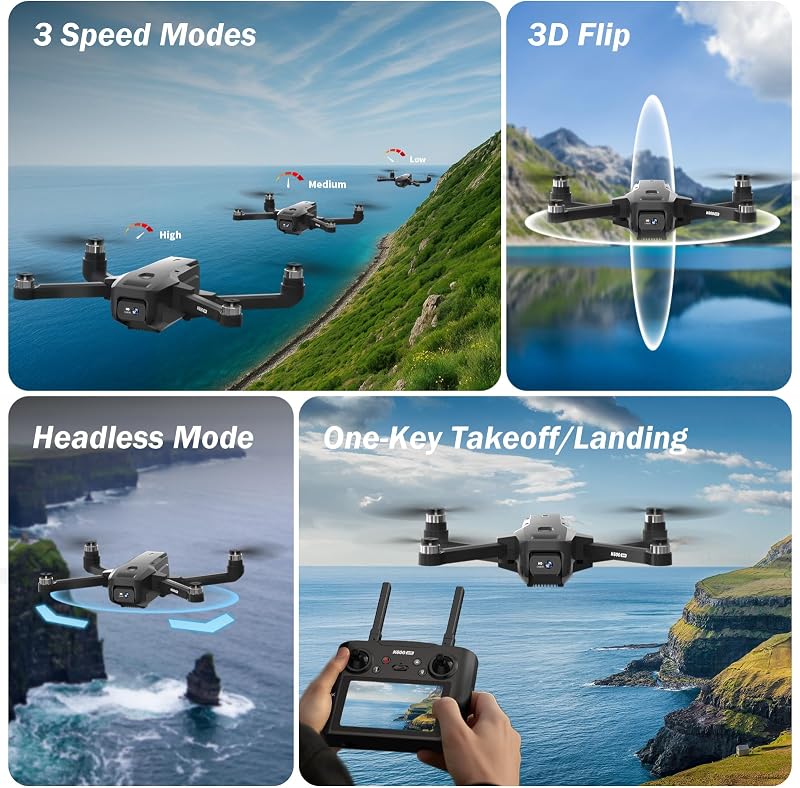 FPV GPS Drone con EIS Camara 4.5" HD Pantalla Control Remoto para Adultos y Principiantes,Al Track&Orbit Mode,Drone con Seguimiento Automatico,Control Gravedad por Gestos Retención, Menos de 249g — foto 8 de 8