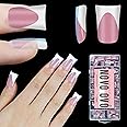 NOVO OVO White French Tip Short Duck Nail Tips Press on, BERRY PINK Pre-designed Soft Gel Nail Extension, Extra thick Full Cover Matte Vrial False Nails for DIY x 12 Sizes 360 pcs