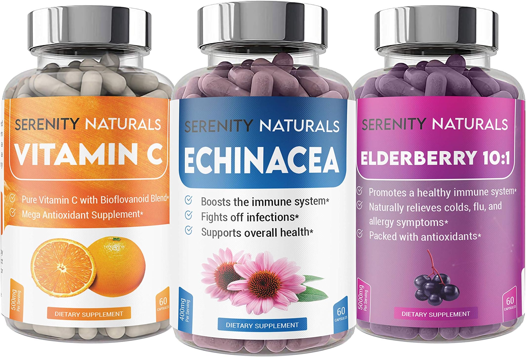 Ultimate Immune Stack - Combining The Highest Quality Vitamin C, Elderberry, and Echinacea - 3 Pack for Immune Support