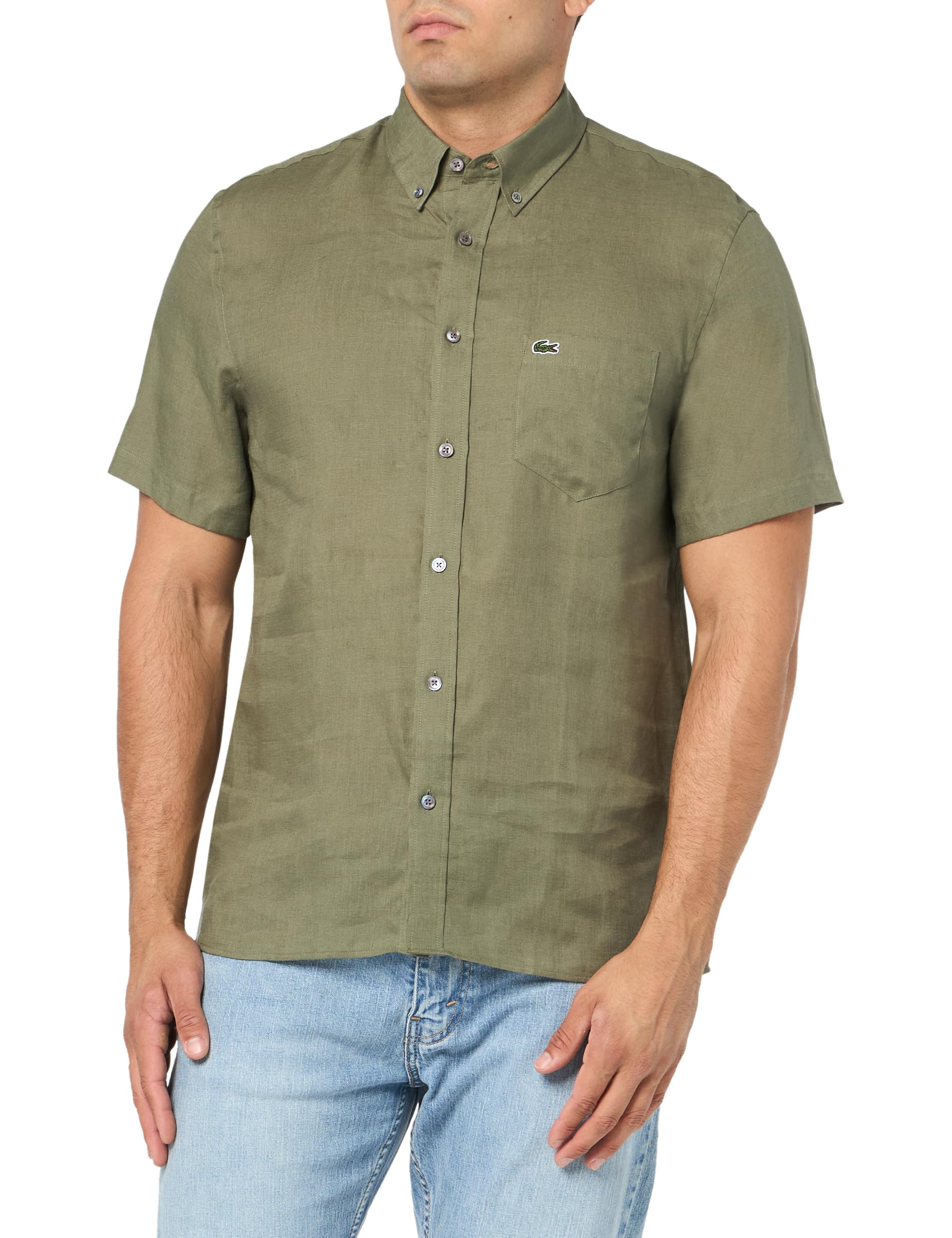 Lacoste Men’s Short Sleeved Linen Shirt, Tank, XX-Large