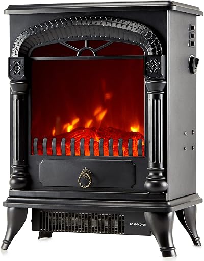 NETTA Electric Fireplace Stove Heater with Log Fire Effect Arch Design 1750W