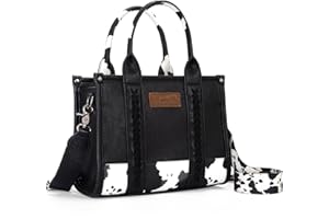 Montana West Wrangler Cow Print Tote Bag for Women Handbag Satchel Bag with Crossbody Strap