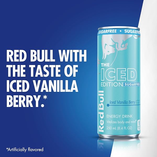 RED BULL ICED EDITION SUGARFREE ENERGY DRINK, ICED VANILLA BERRY, 8.4 FL. OZ., PACK OF 4, WITH 80MG CAFFEINE, TAURINE & B VITAMINS