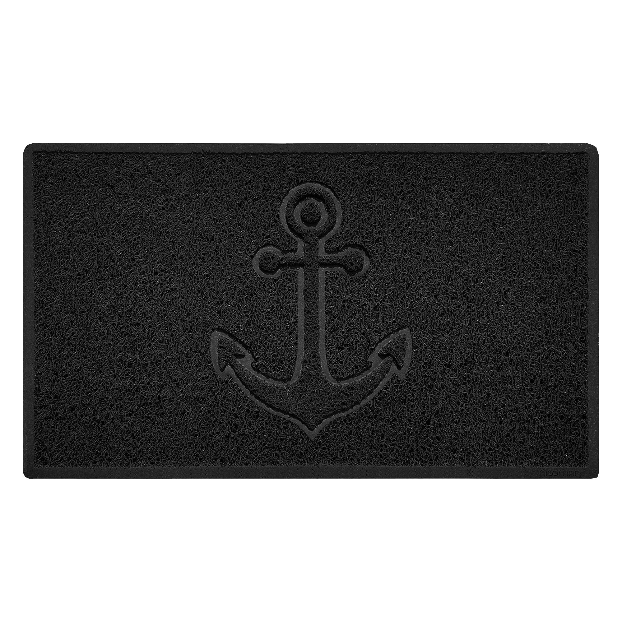 Nicoman Anchor Embossed Shape Door Mat Dirt-Trapper Jet-Washable Doormat-(Use Outdoor ONLY)- (75x44cm/29.5x17.3inches, Medium) Black