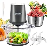 Qinkada Food Processors with 2 Bowls, 400W Meat Grinder, Food Chopper Electric, 2 Speed, 8Cup Glass and 8Cup 304 Stainless St