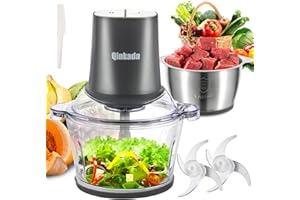 Qinkada Food Processors with 2 Bowls, 400W Meat Grinder, Food Chopper Electric, 2 Speed, 8Cup Glass and 8Cup 304 Stainless St