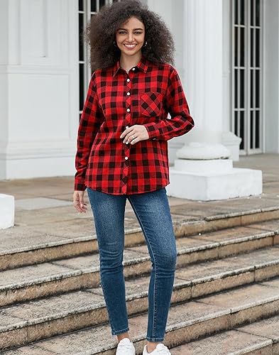 SANGTREE Womens Plaid Flannel Shirt Long Sleeve Button Down Shirts