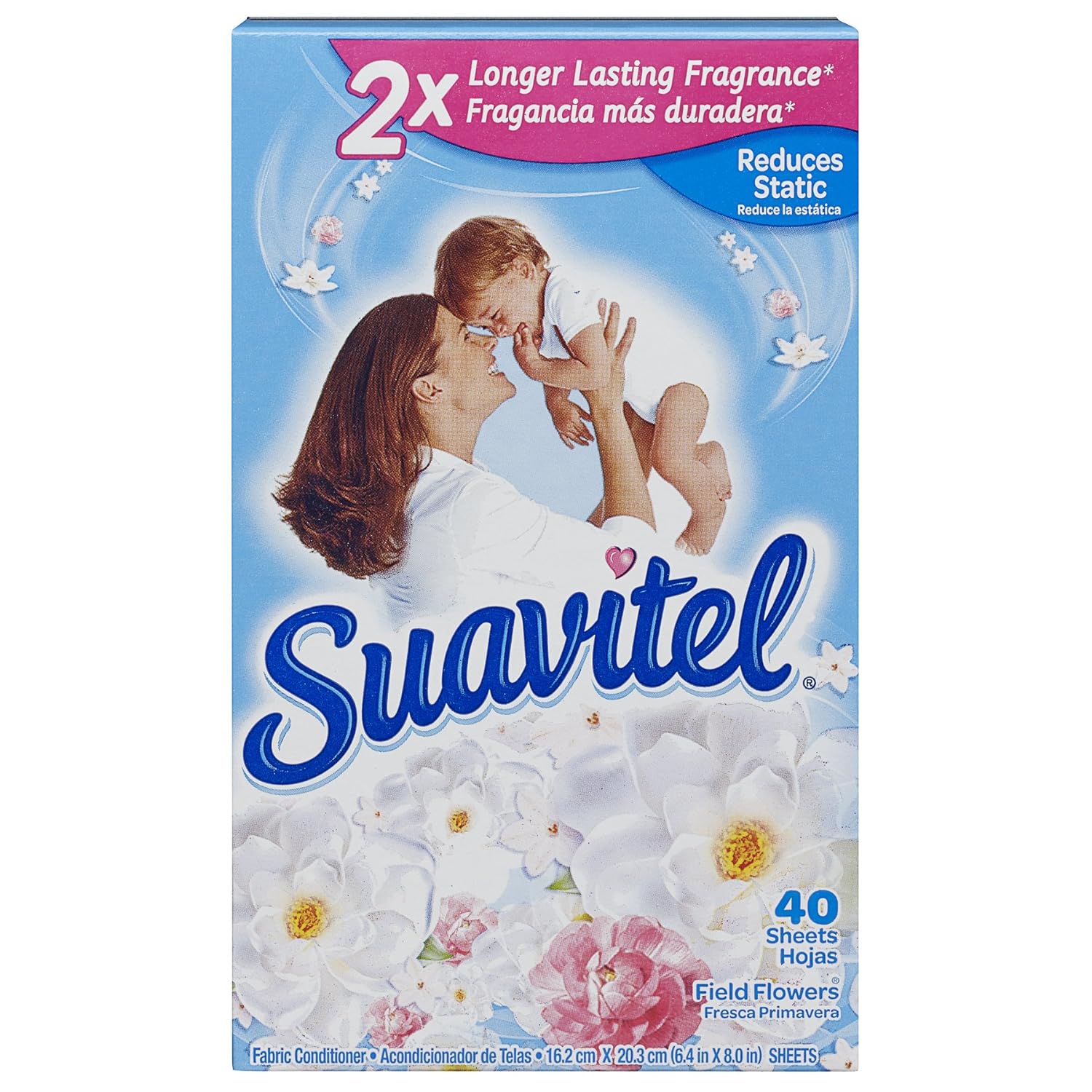 Suavitel Fabric Softener Dryer Sheets, Field Flowers, 40 Count