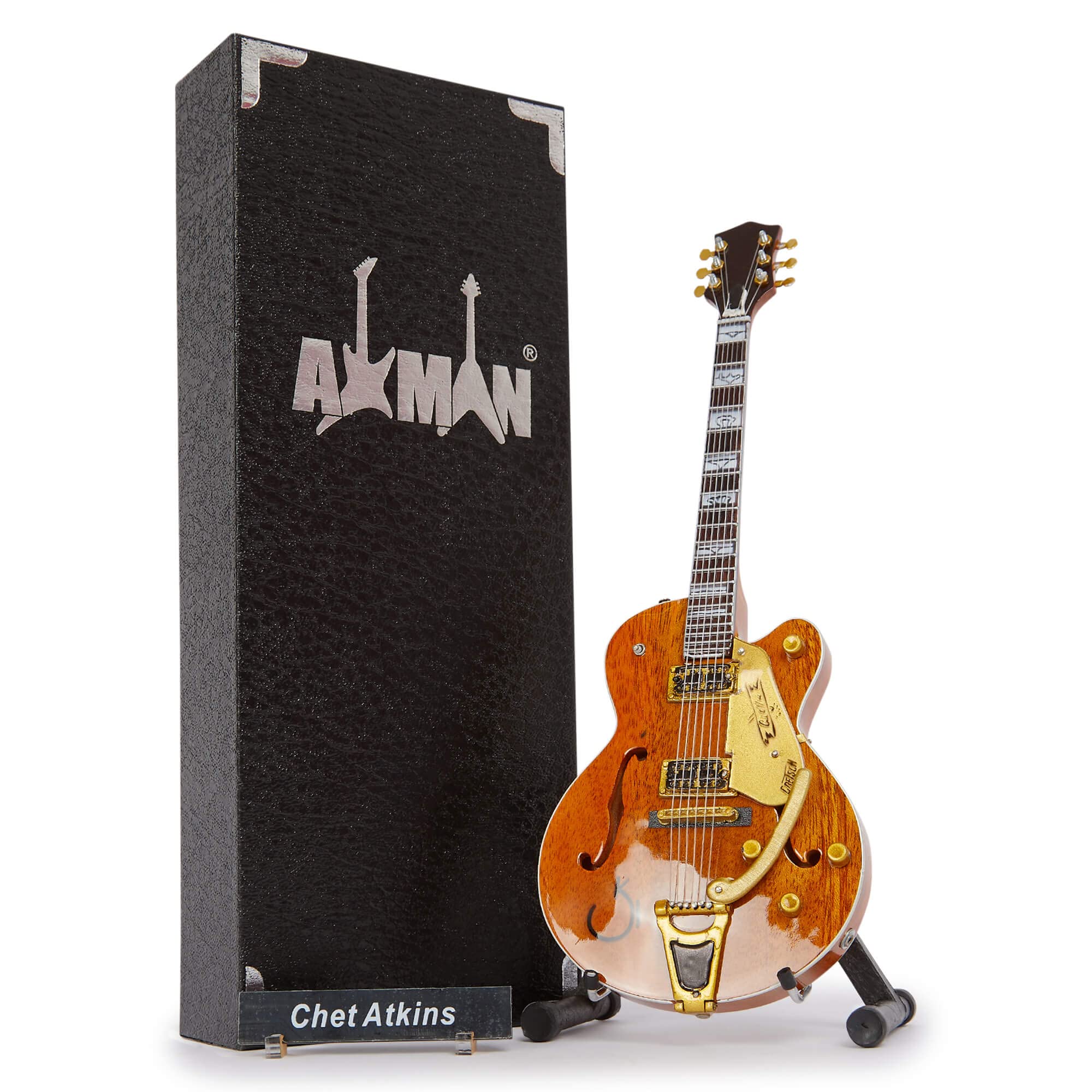 Chet Atkins - Miniature Guitar Replica - Music Gifts - Handmade Ornamental 1/4 Scale - Includes a Display Box, Name Tag and Miniature Guitar Stand