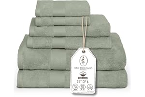 ONE THOUSAND REASONS Premium Staple Cotton Bathroom Towel Set - Sage Green 600 GSM 6-Piece Luxury Bath Towel Set 1 Stripe - 2 Bath Towels, 2 Hand Towels & 2 Washclothes Set - High Absorbent & Quick Dry for Gym, Spa, Hotel