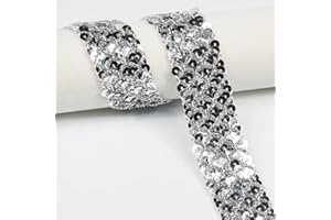 VOOMOLOVE 5 - Yard - Long Silver Sequin Ribbon Trim, Measuring 32mm (1.26 inches) in Width. Ideal for Sewing Projects, DIY Crafts, Costume Making, and Home Decoration(Silver)