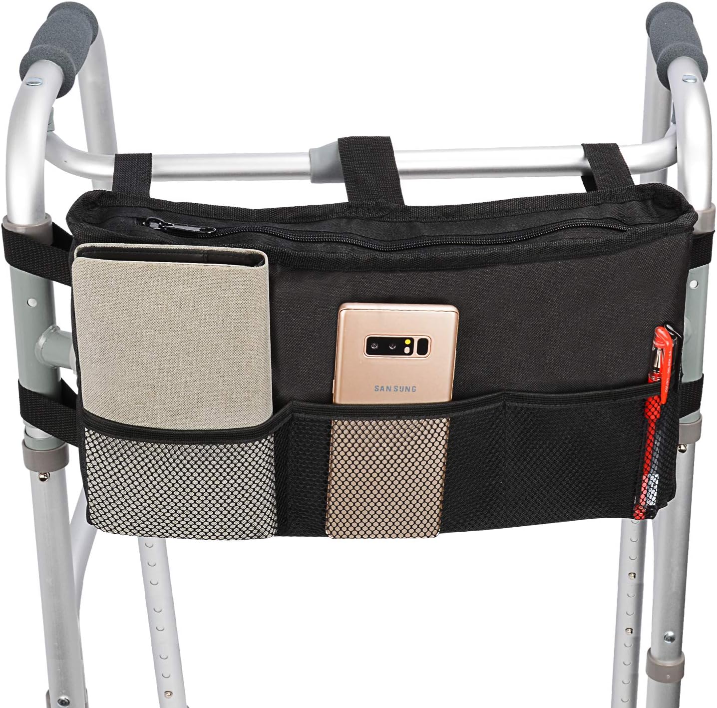 Walker Bag Hand Free Storage Bag Walker Attachment Handicap Basket Pouch for Rollator, Wheelchair, Folding Walkers (Black-Style 2): Health & Personal Care