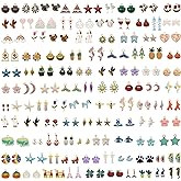 JJG 100Pcs(50PAIRS) Assorted Fruits Mermaid Animals Gold Tone Enamel Pendants Necklace Bracelet Charms for Earrings Jewelry Making