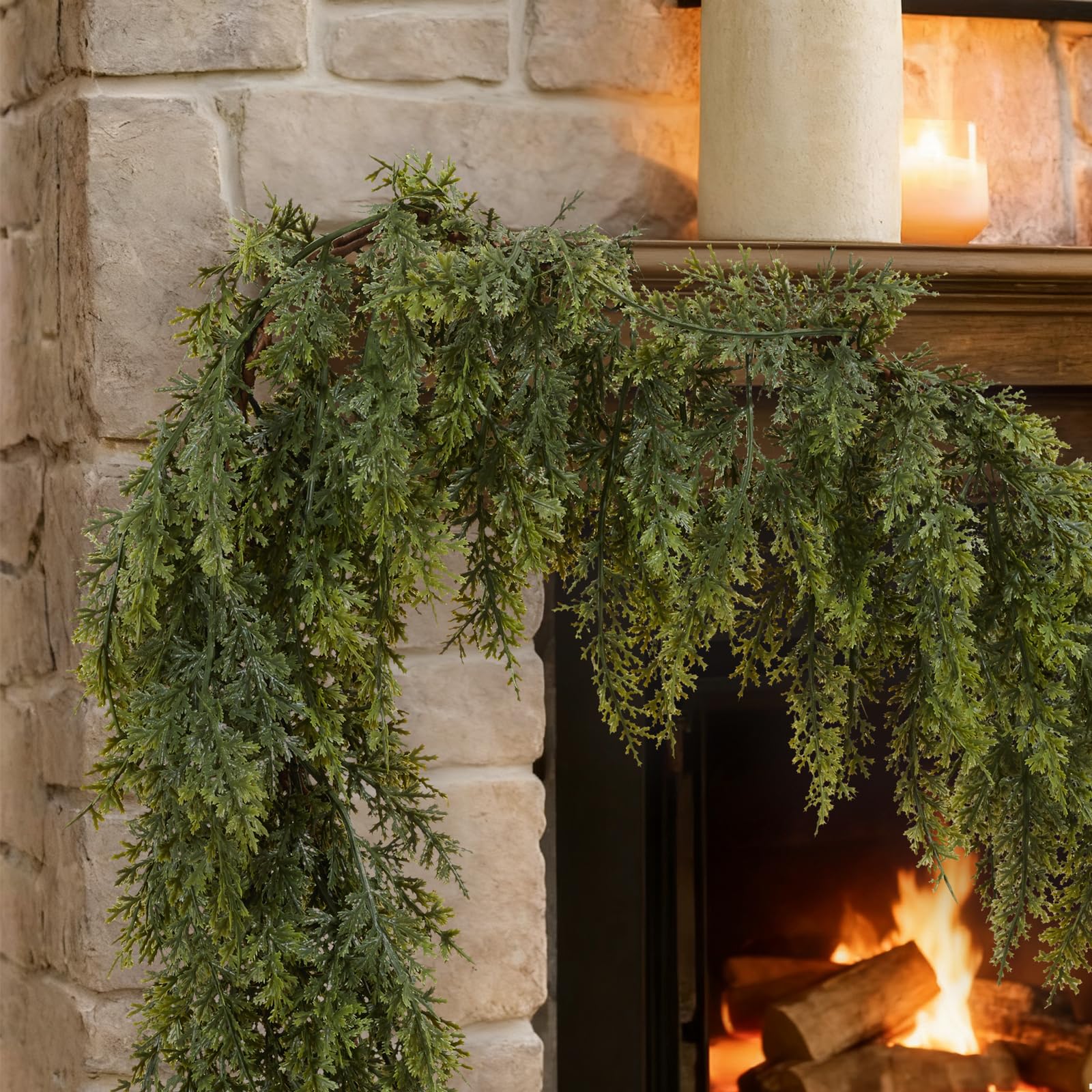 View 1 of 9FT Christmas Garland Real Touch Cedar Garland, Artificial Pine Garlands Realistic Faux Greenery Pine Needles Garland for Mantle Fireplace Indoor Outdoor Table Christmas Decorations (2PCS)