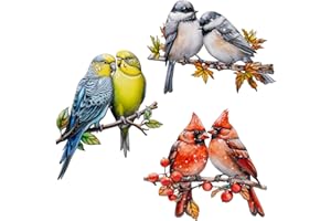 YOADEHOA 3Pcs Metal Wall Art Decor Birds on Branch, 3D Colorful Bird Outdoor Hanging Wall Art Patio Fence Decorations, Hummin
