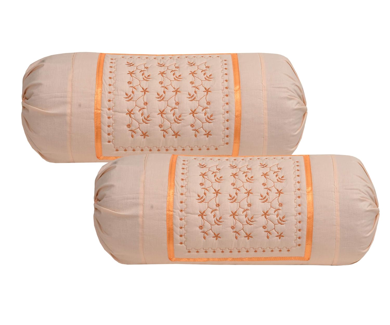 Hsr Collection Embroidered Cotton Bolster Round Pillow Covers